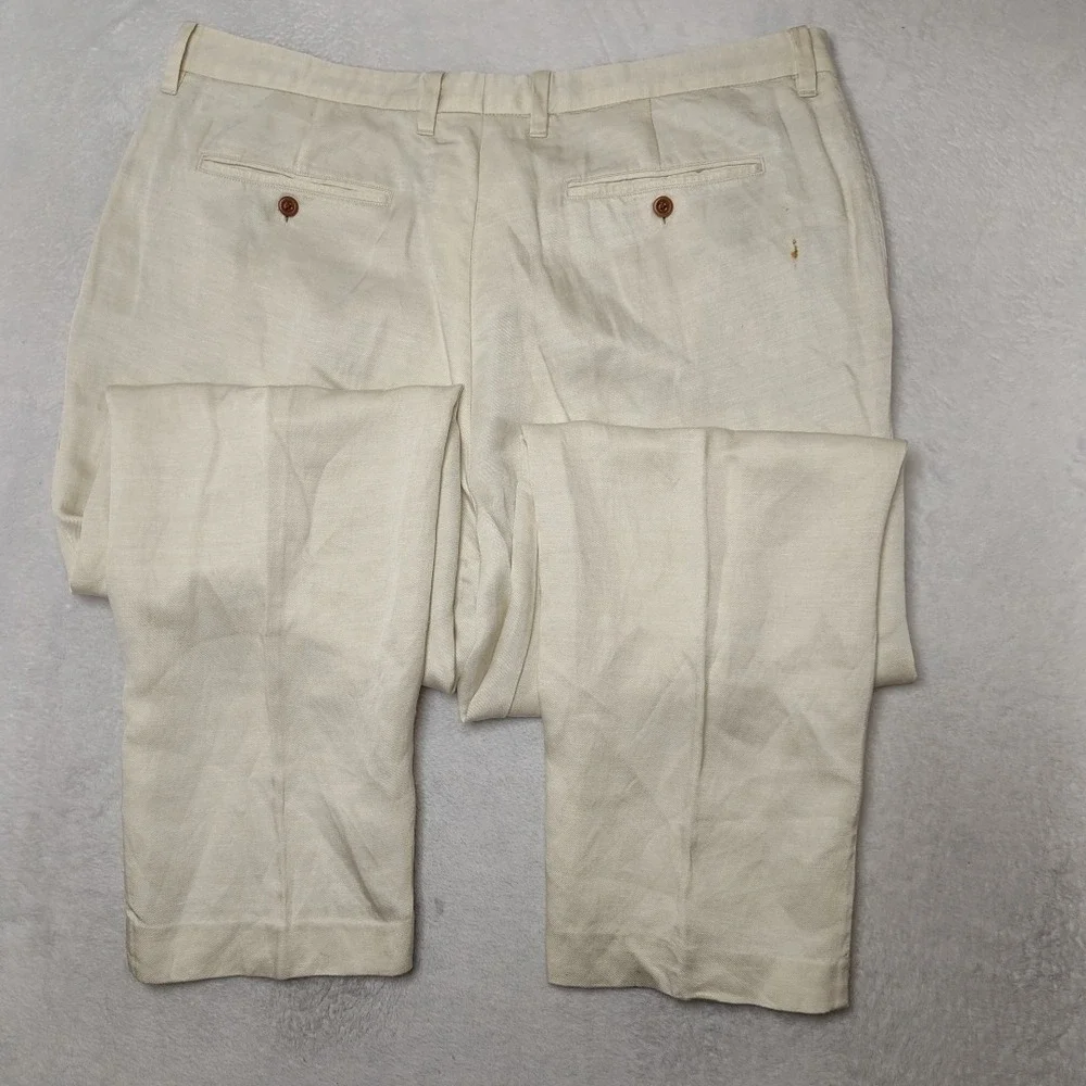 Tommy Bahama Pants Mens 40x30 Beige Lyocell Linen Straight Pleated Island Travel